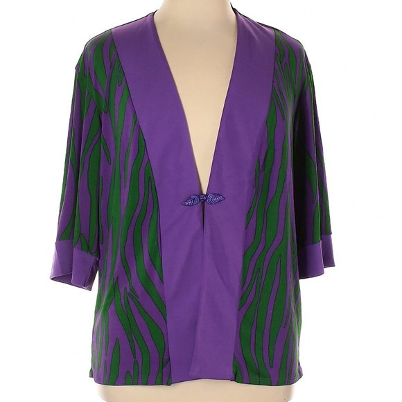 csc Studio Tops - NWT CSC Studio Purple & Green Elbow-Length Slinky Over-Top Size XL Made in USA